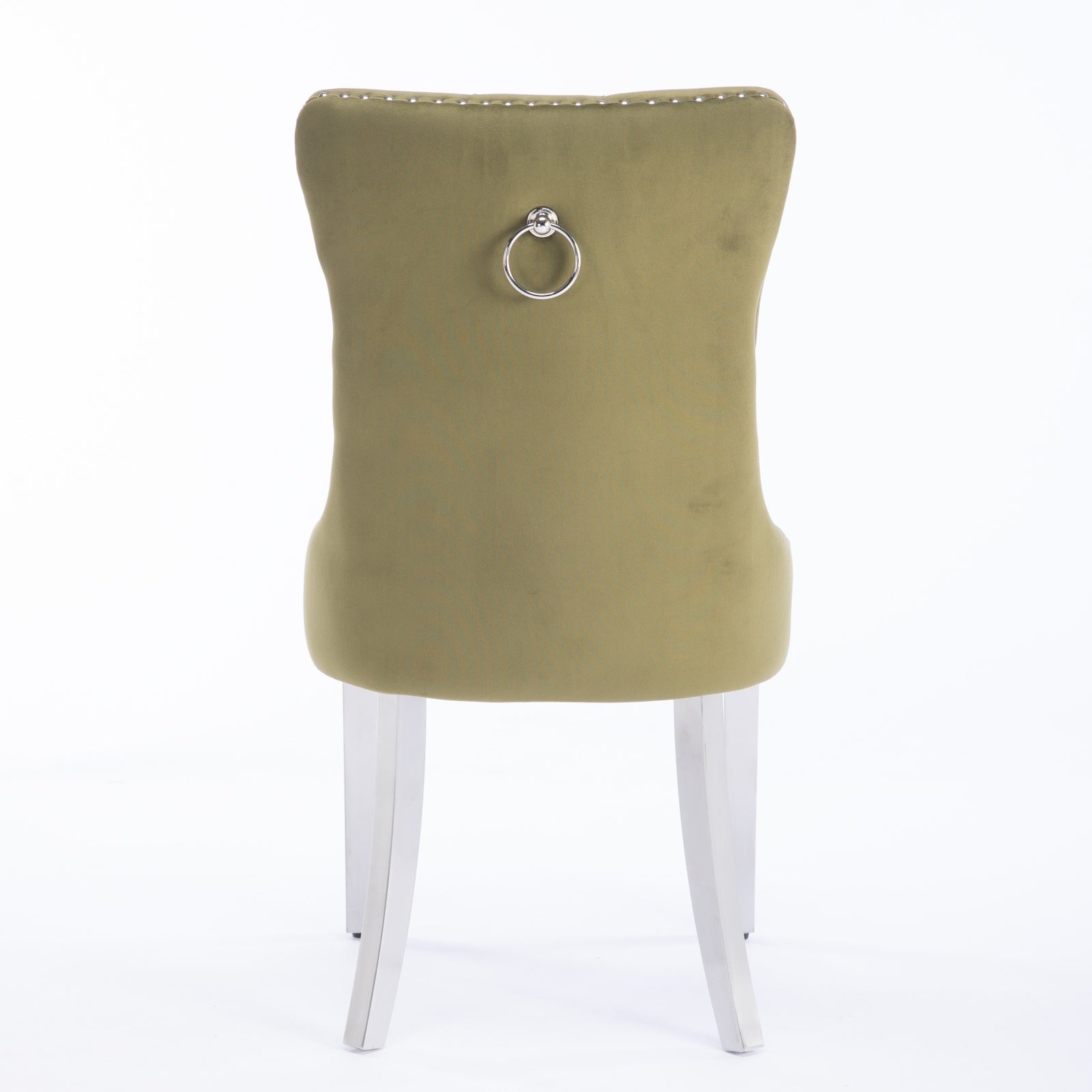 Nikki Collection Modern, High End Tufted Solid Wood Contemporary Velvet Upholstered Dining Chair With Chrome Stainless Steel Plating Legs,Nailhead Trim,Set Of 2,Olive Green And Chrome, Sw1701Ol Olive Green Dining Room American Design Rubberwood Foam