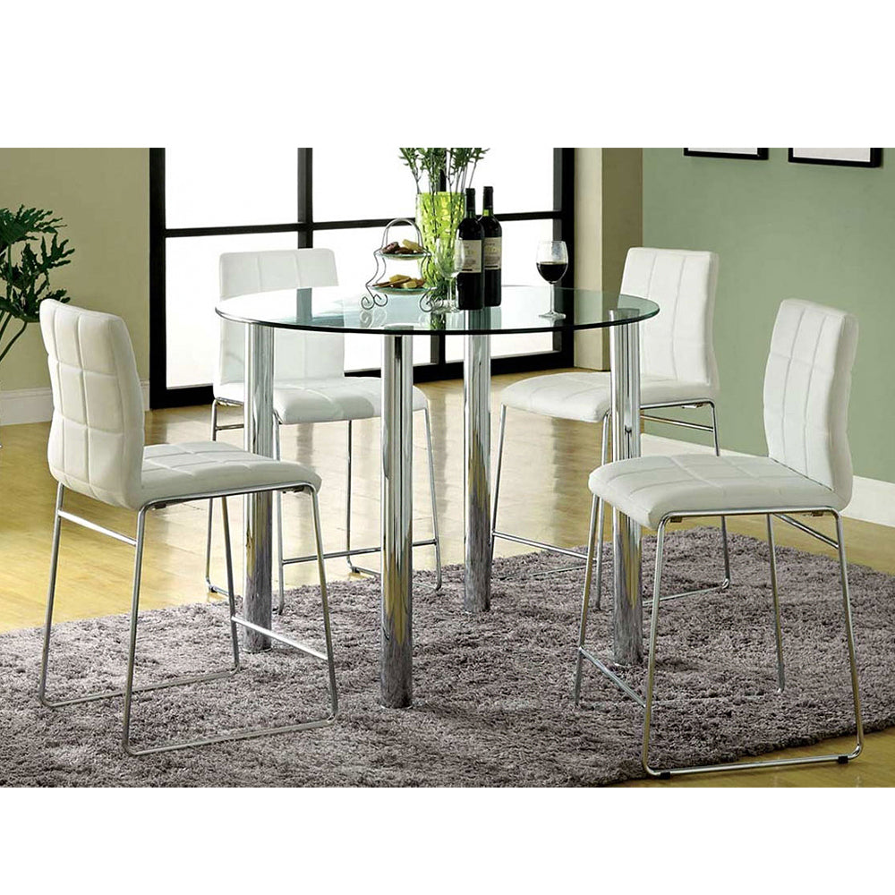 Set Of 2Upholstered Counter Hight Chairs In White And Chrome Solid White Dining Room Side Chair Faux Leather