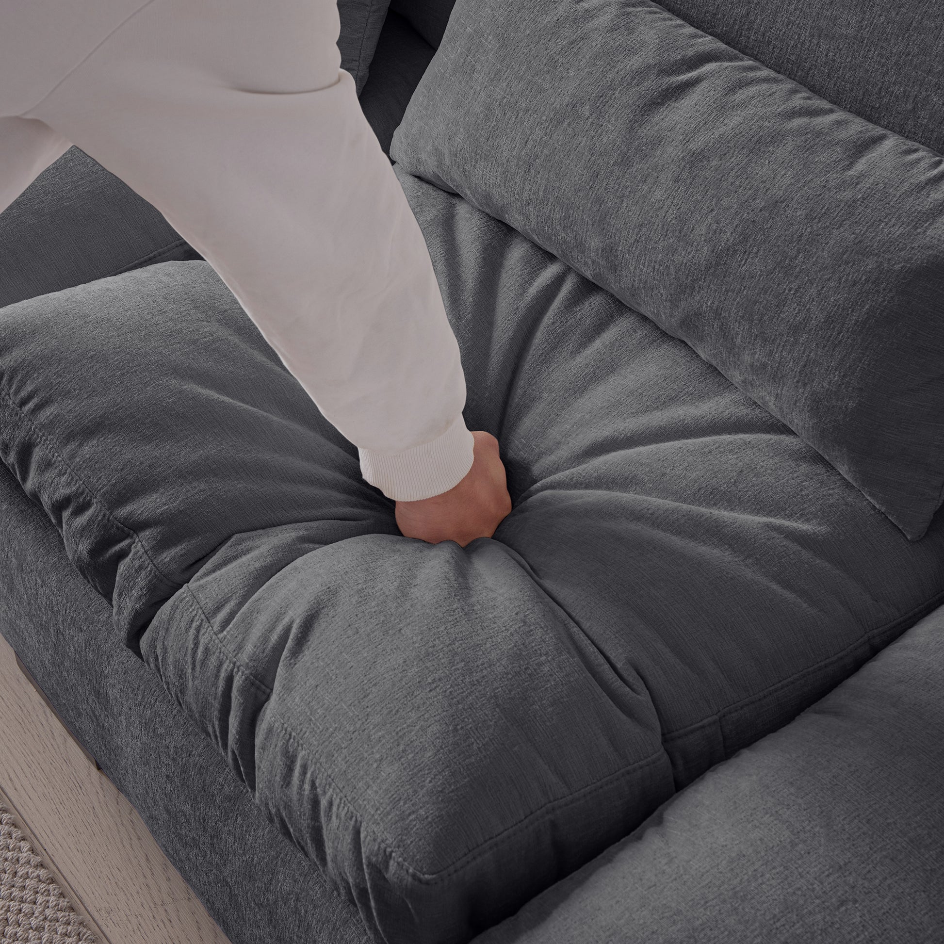 114.5"Modern Modular L Shaped Chenille Sofa Couch Reversible Ottoman With Storage Removable And Washable Cushions Sofa With Usb Ports & Cup Holder For Living Room Dark Grey Modern Foam Chenille