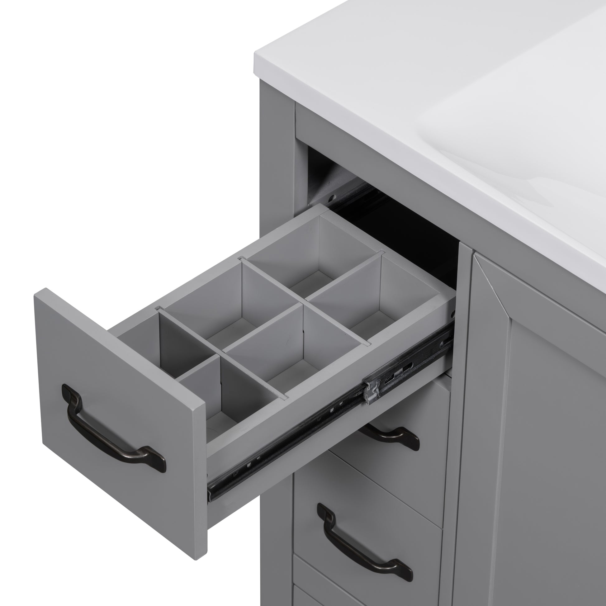 36" Bathroom Vanity With Sink Combo, Six Drawers, Multi Functional Drawer Divider, Adjustable Shelf, Grey Old Sku:Sy999808Aae Grey Solid Wood Mdf