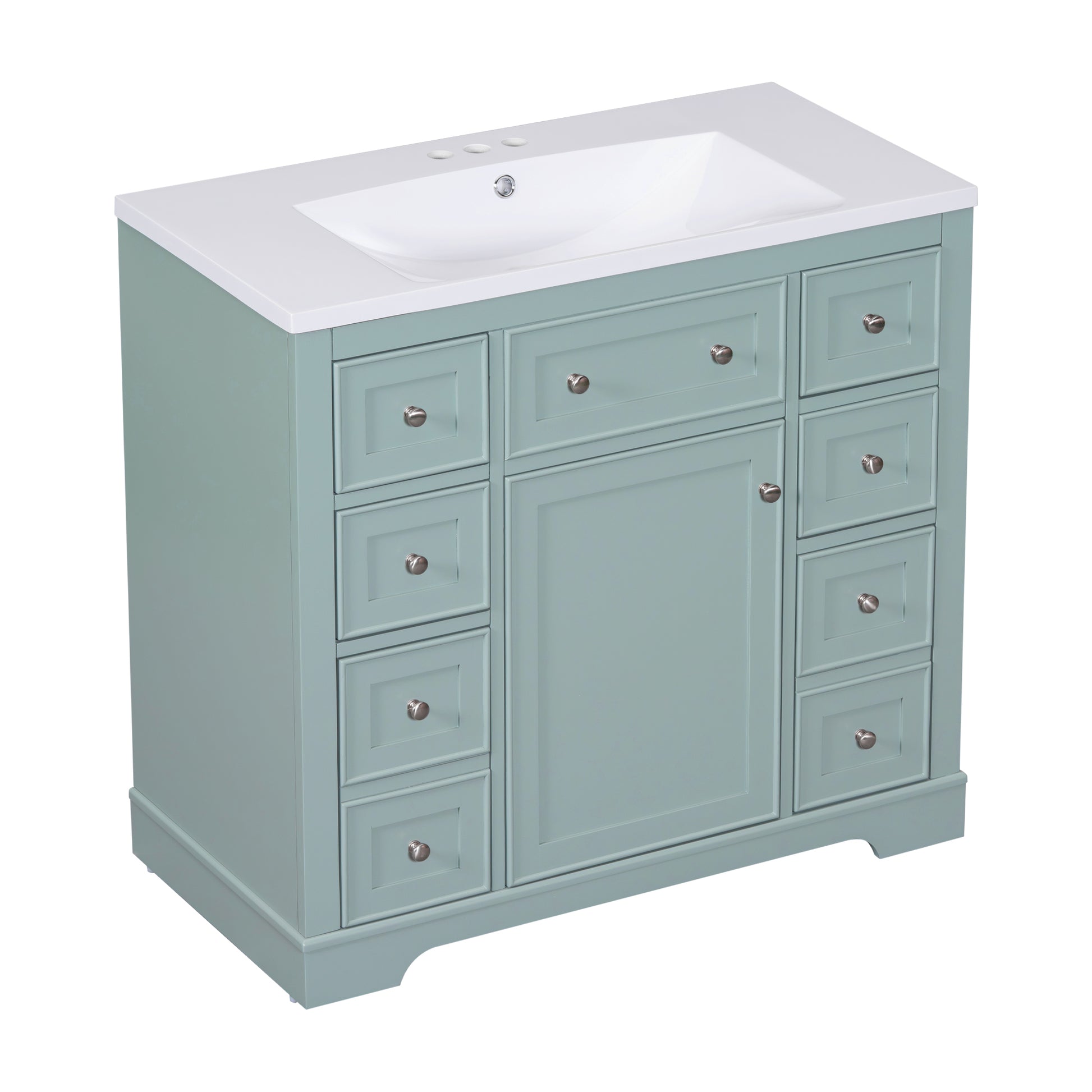 36" Bathroom Vanity With Sink Combo, One Cabinet And Six Drawers, Solid Wood And Mdf Board, Green Old Sku:Sy999404Aag Green Solid Wood Mdf