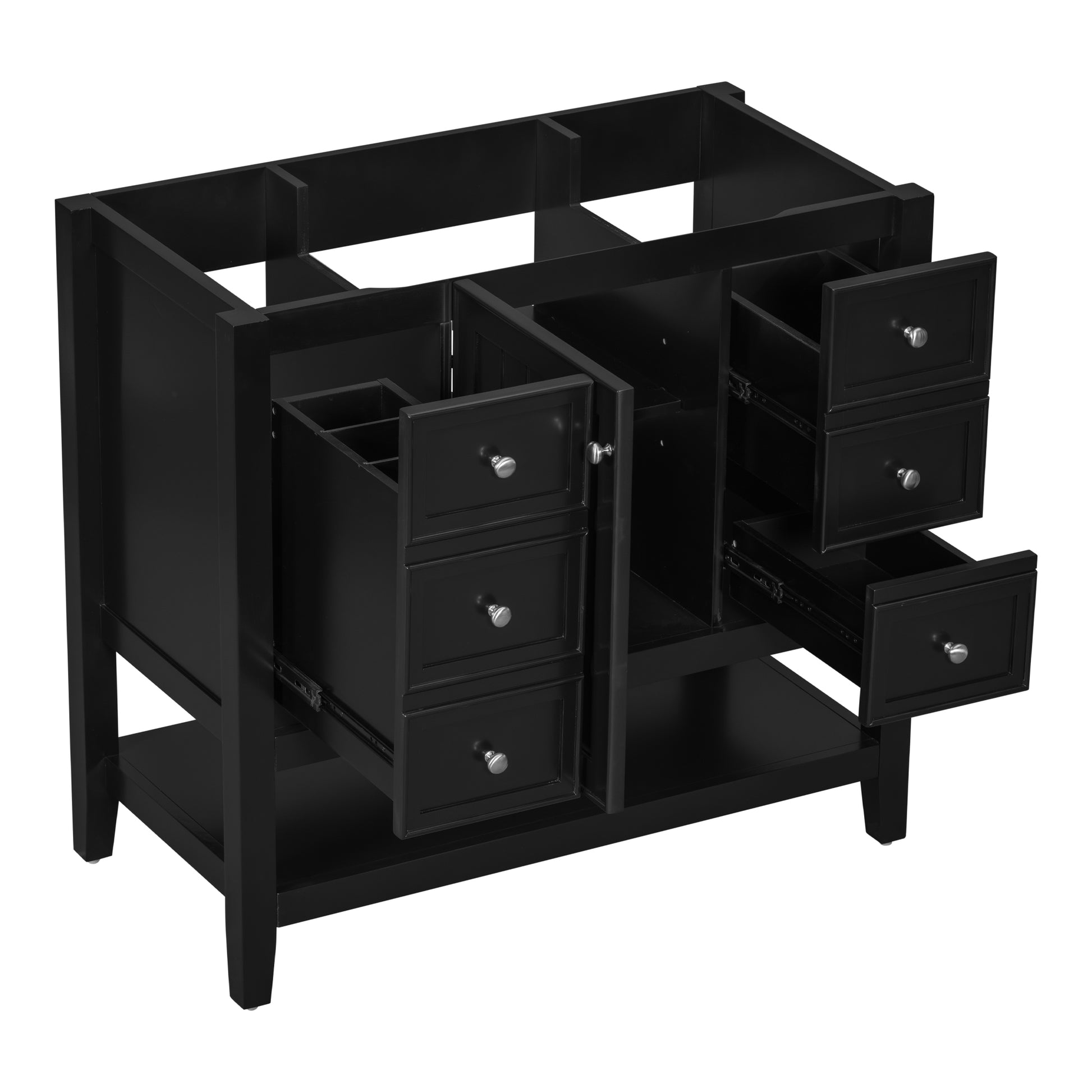 36" Bathroom Vanity Without Sink, Cabinet Base Only, One Cabinet And Three Drawers, Black Black Solid Wood Mdf