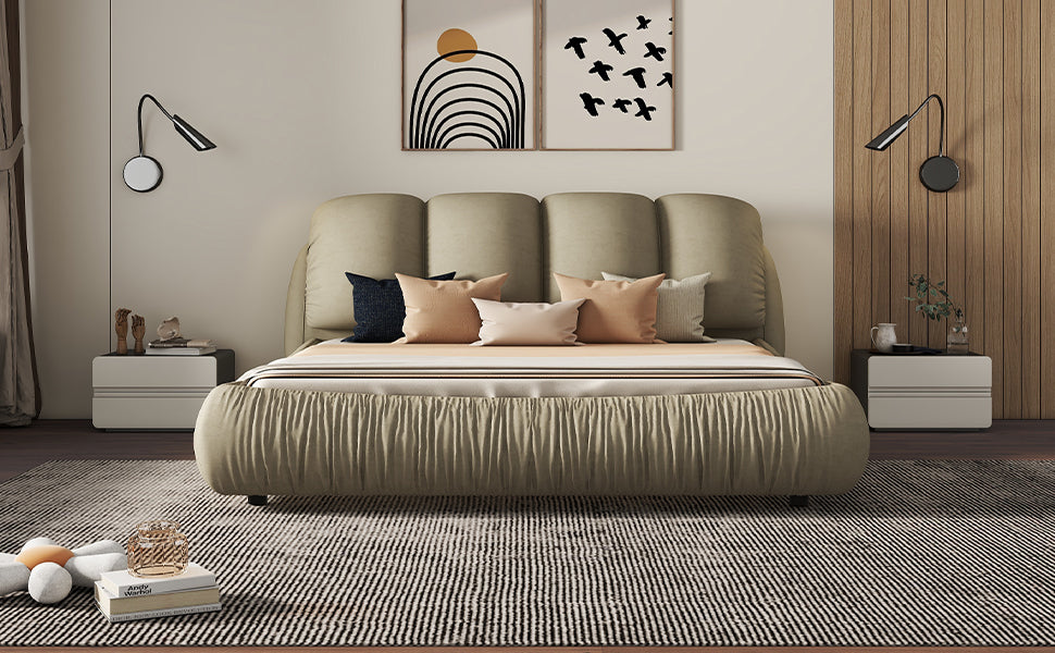 Queen Size Luxury Upholstered Bed With Thick Headboard, Vevet Queen Bed With Oversized Padded Backrest, Cinerous Expect Arrive Date 2024 4 7 Queen Stone Gray Velvet