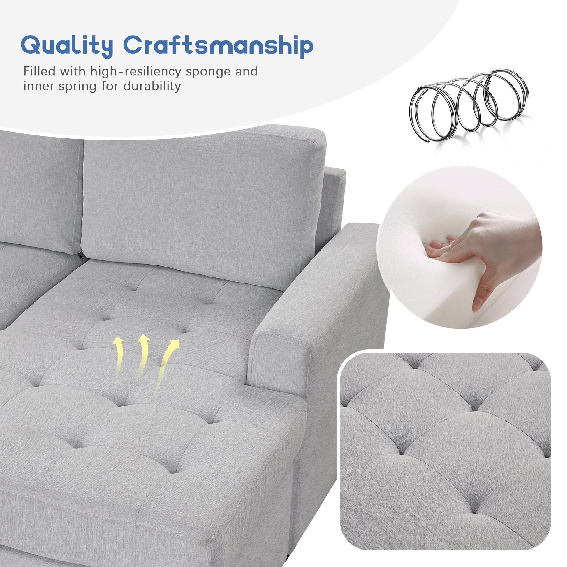 Sectional Sleeper Sofa With Pull Out Bed And Lounge Chair, Usb And Type C Interfaces, Suitable For Living Room, Office, And Spacious Spaces Gray Polyester