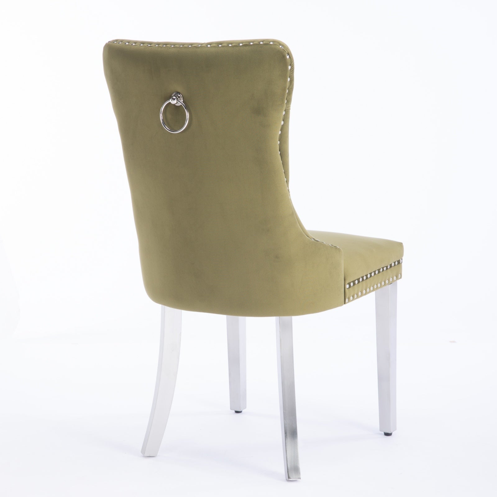 Nikki Collection Modern, High End Tufted Solid Wood Contemporary Velvet Upholstered Dining Chair With Chrome Stainless Steel Plating Legs,Nailhead Trim,Set Of 2,Olive Green And Chrome, Sw1701Ol Olive Green Dining Room American Design Rubberwood Foam