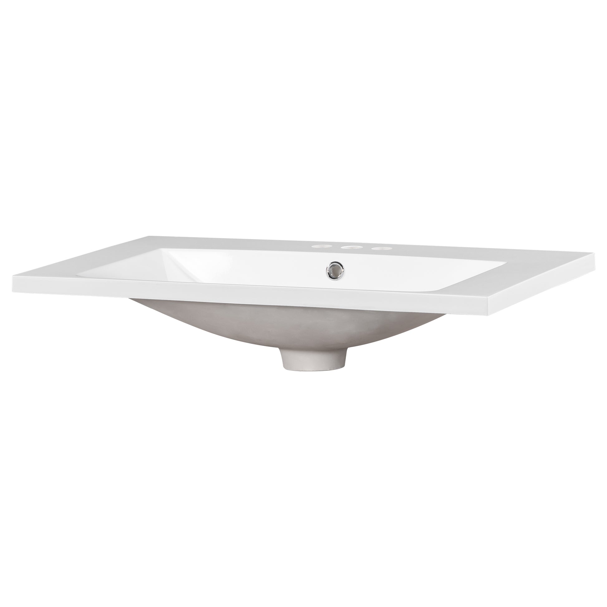 30" Single Bathroom Basin Sink, Vanity Top Only, 3 Faucet Holes, Resin White Resin
