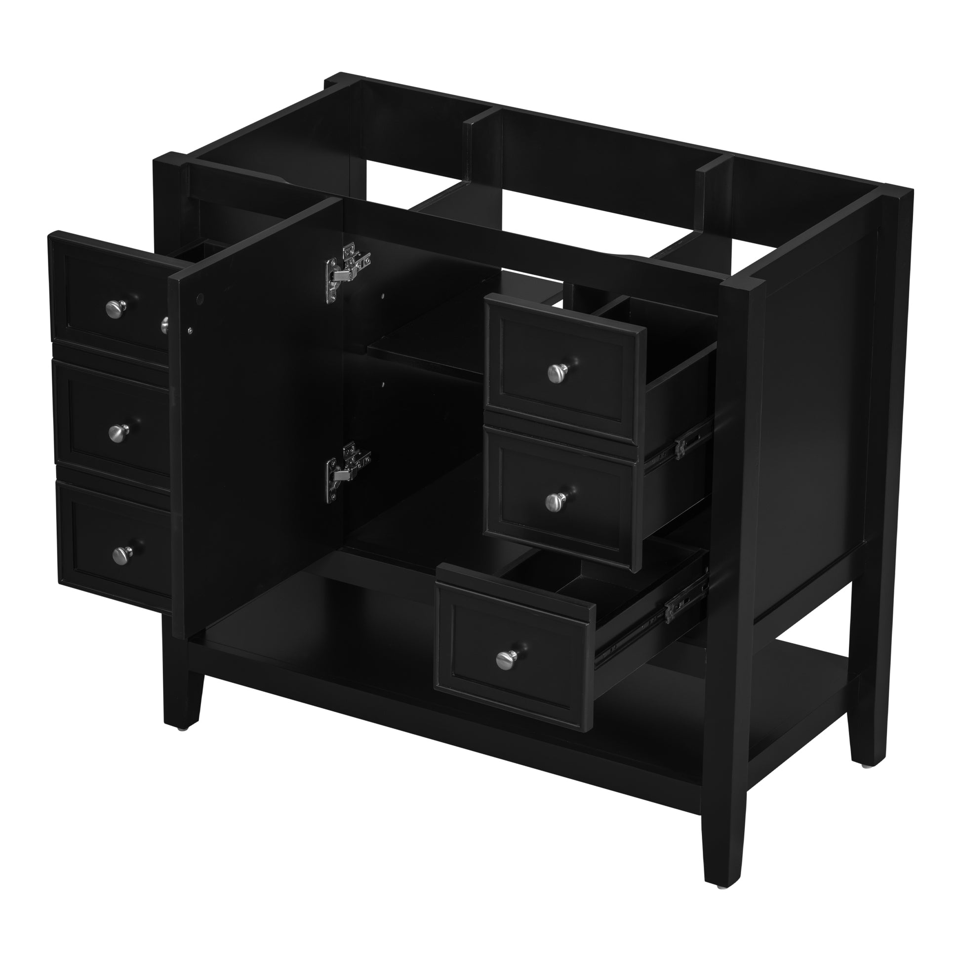 36" Bathroom Vanity Without Sink, Cabinet Base Only, One Cabinet And Three Drawers, Black Black Solid Wood Mdf