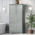 Tall And Wide Storage Cabinet With Doors For Bathroom Office, Three Drawers, Grey Grey Mdf