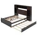 Full Size Wooden Bed With All In One Cabinet, Shelf And Sockets,Twin Size Trundle, Espresso Full Espresso Solid Wood