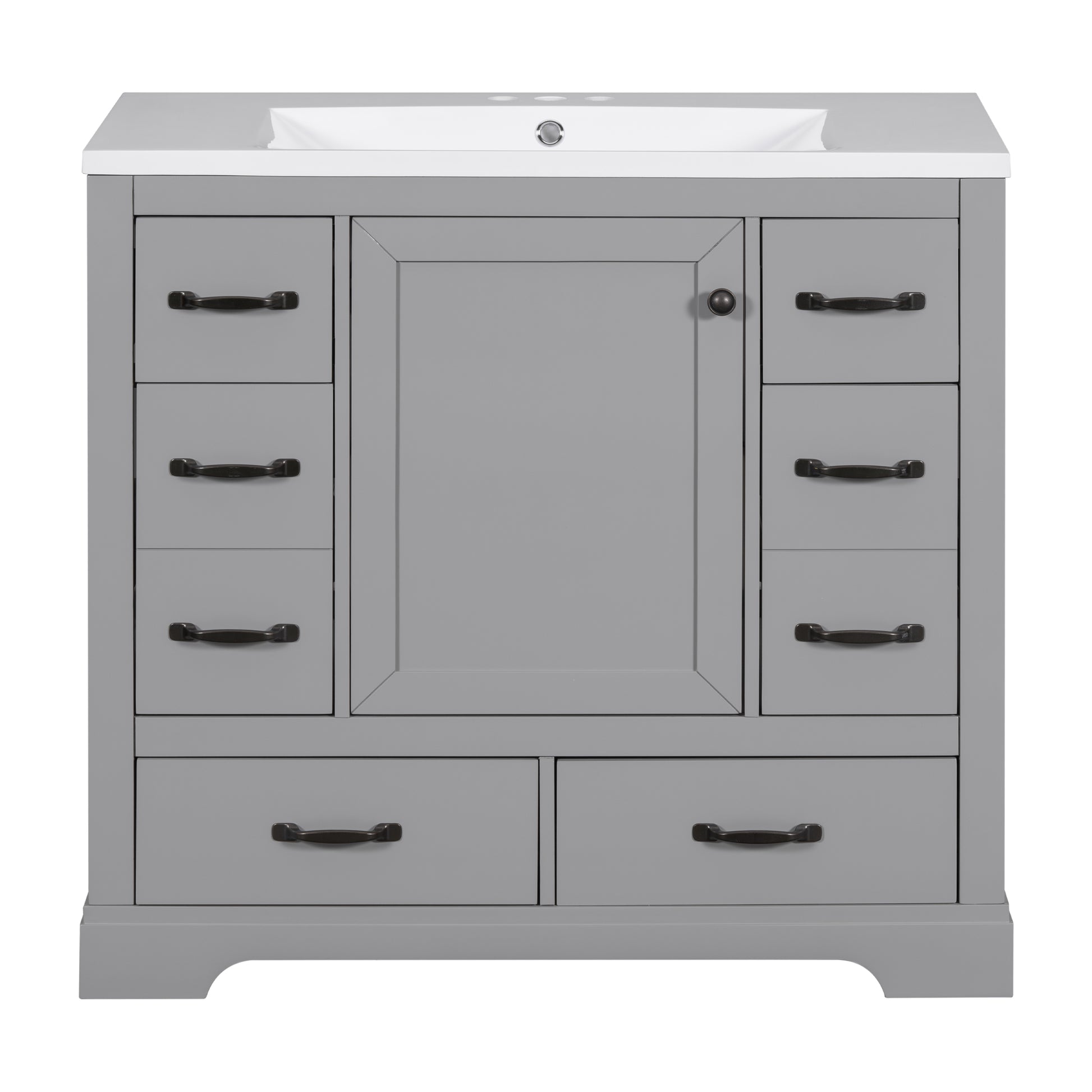 36" Bathroom Vanity With Sink Combo, Six Drawers, Multi Functional Drawer Divider, Adjustable Shelf, Grey Old Sku:Sy999808Aae Grey Solid Wood Mdf