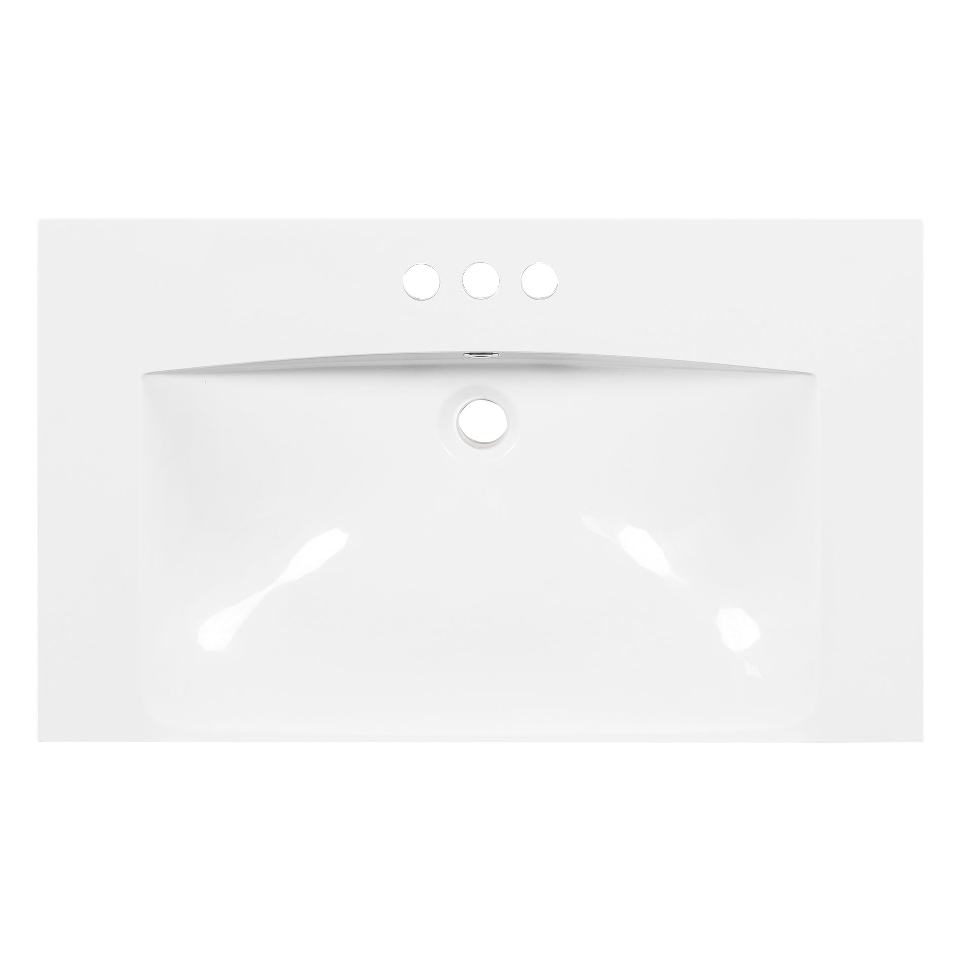 30" Single Bathroom Basin Sink, Vanity Top Only, 3 Faucet Holes, Resin White Resin