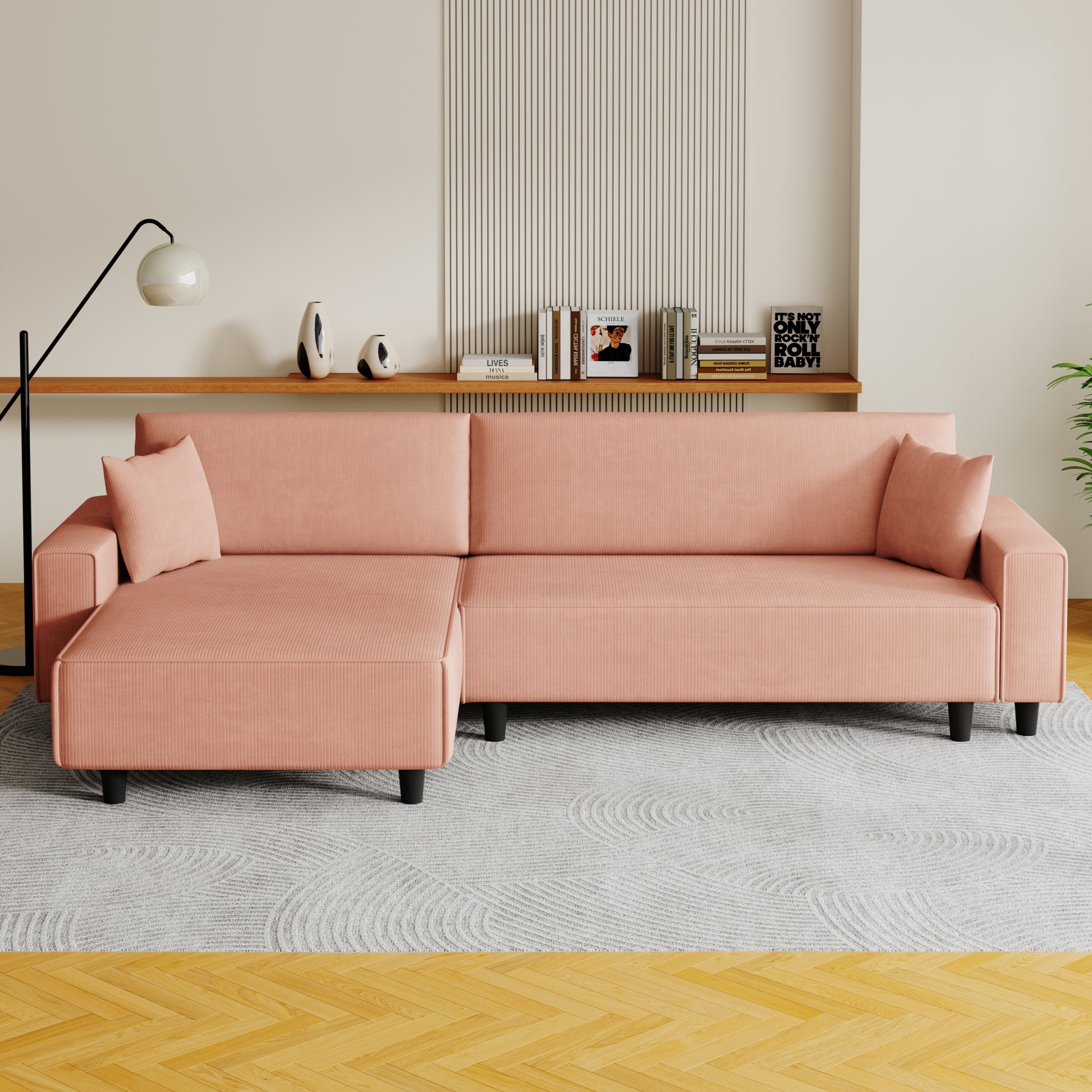 The 93 Inch Orange Corduroy Sofa Bed Comes With Two Pillows To Fit In The Living Room And The Apartment Is Not Overcrowded Orange Corduroy 3 Seat