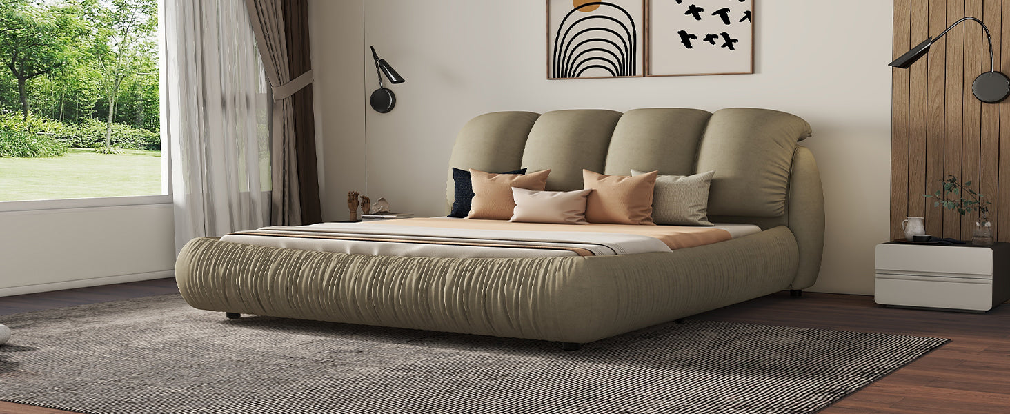 Queen Size Luxury Upholstered Bed With Thick Headboard, Vevet Queen Bed With Oversized Padded Backrest, Cinerous Expect Arrive Date 2024 4 7 Queen Stone Gray Velvet