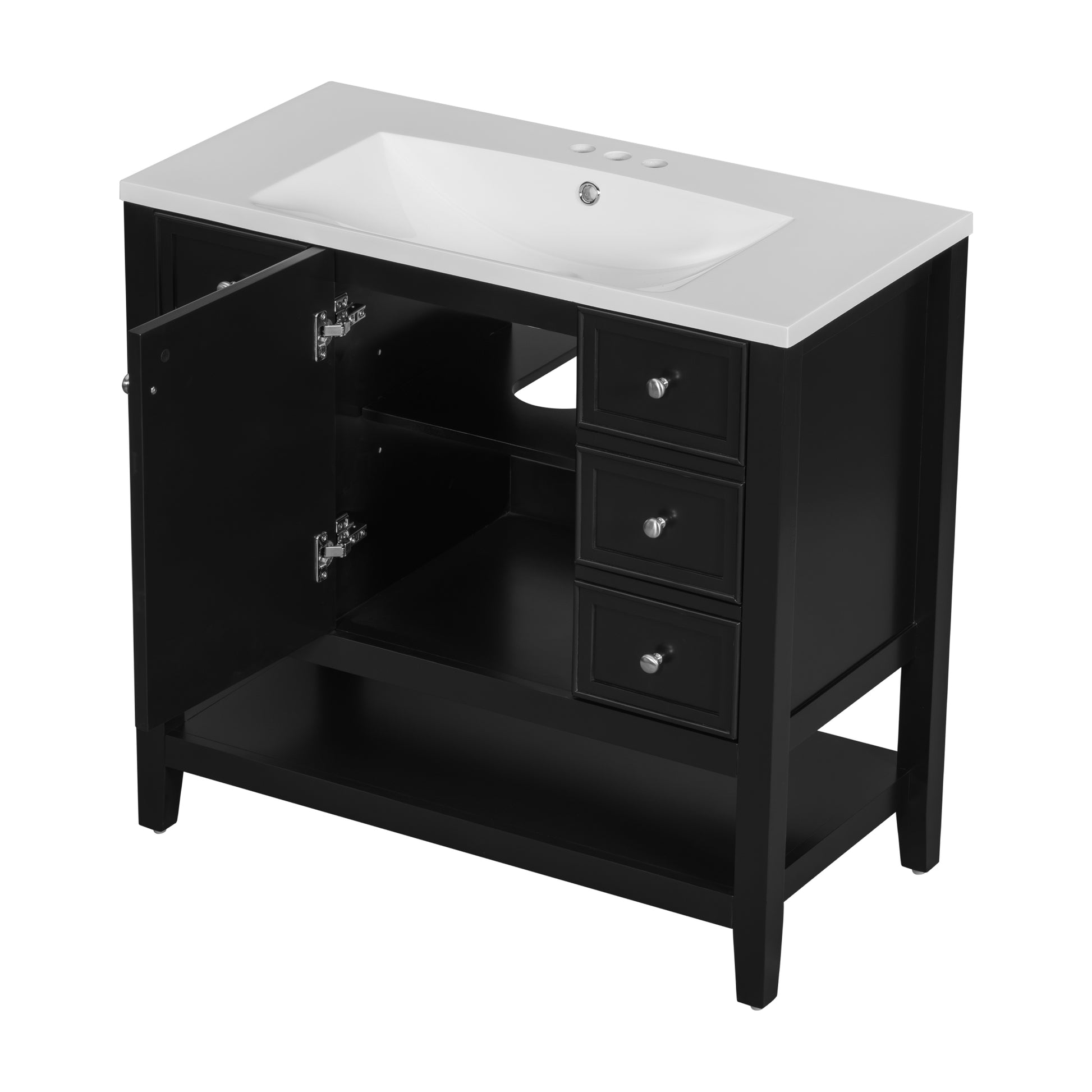 36" Bathroom Vanity With Sink Combo, One Cabinet And Three Drawers, Solid Wood And Mdf Board, Black Old Sku:Sy999505Aab Black Solid Wood Mdf