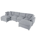 Modern Large U Shape Sectional Sofa, 2 Large Chaise With Removable Ottomans For Living Room Grey Polyester Primary Living Space Pillow Back American Design Polyester 6 Seat