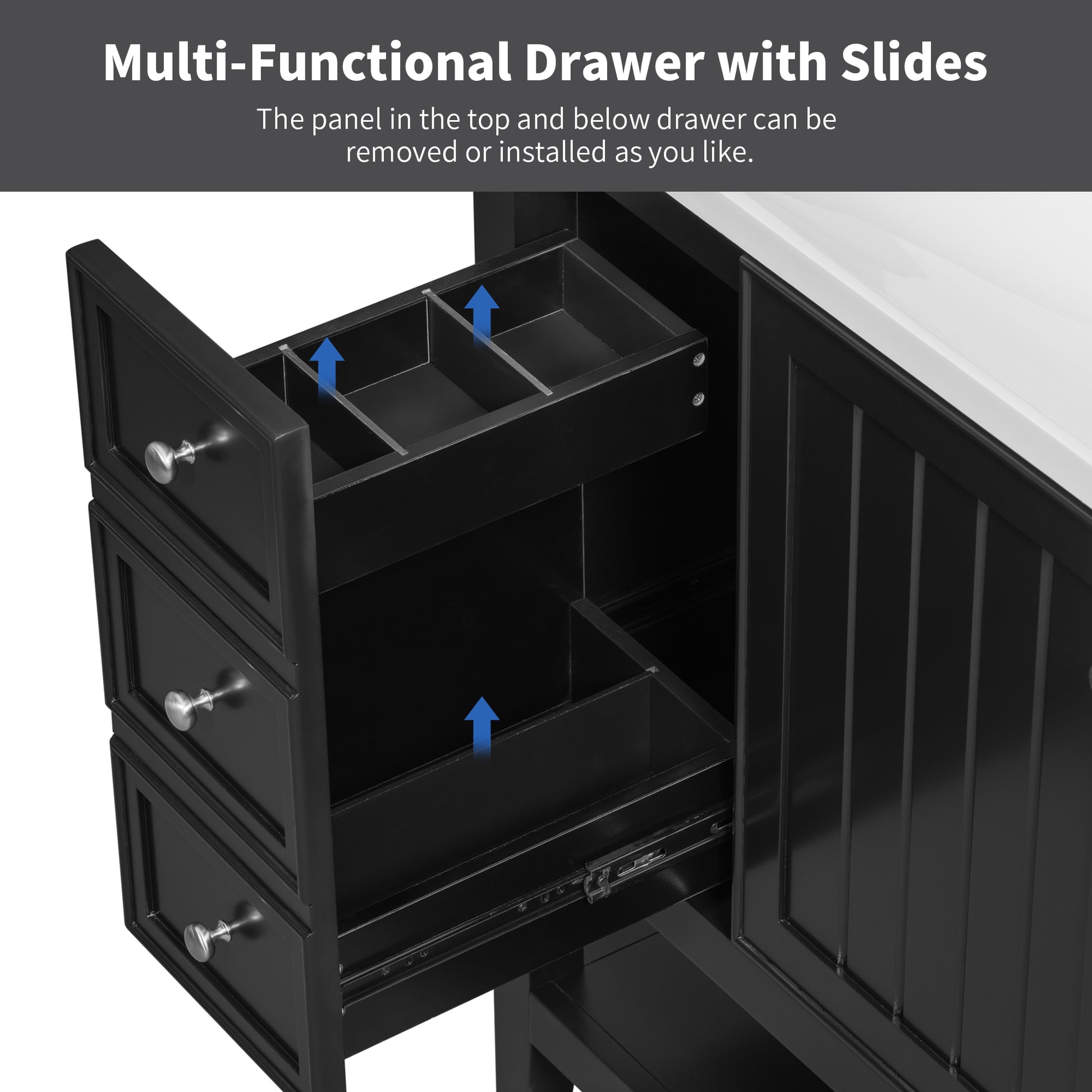 36" Bathroom Vanity With Sink Combo, One Cabinet And Three Drawers, Solid Wood And Mdf Board, Black Old Sku:Sy999505Aab Black Solid Wood Mdf