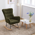 Nursery Rocking Chair, Teddy Upholstered Glider Rocker, Rocking Accent Chair With High Backrest, Comfy Rocking Accent Armchair For Living Room, Bedroom, Offices, Dark Green Iron Dark Green Primary Living Space Varnished Sponge Square Casual Rocking