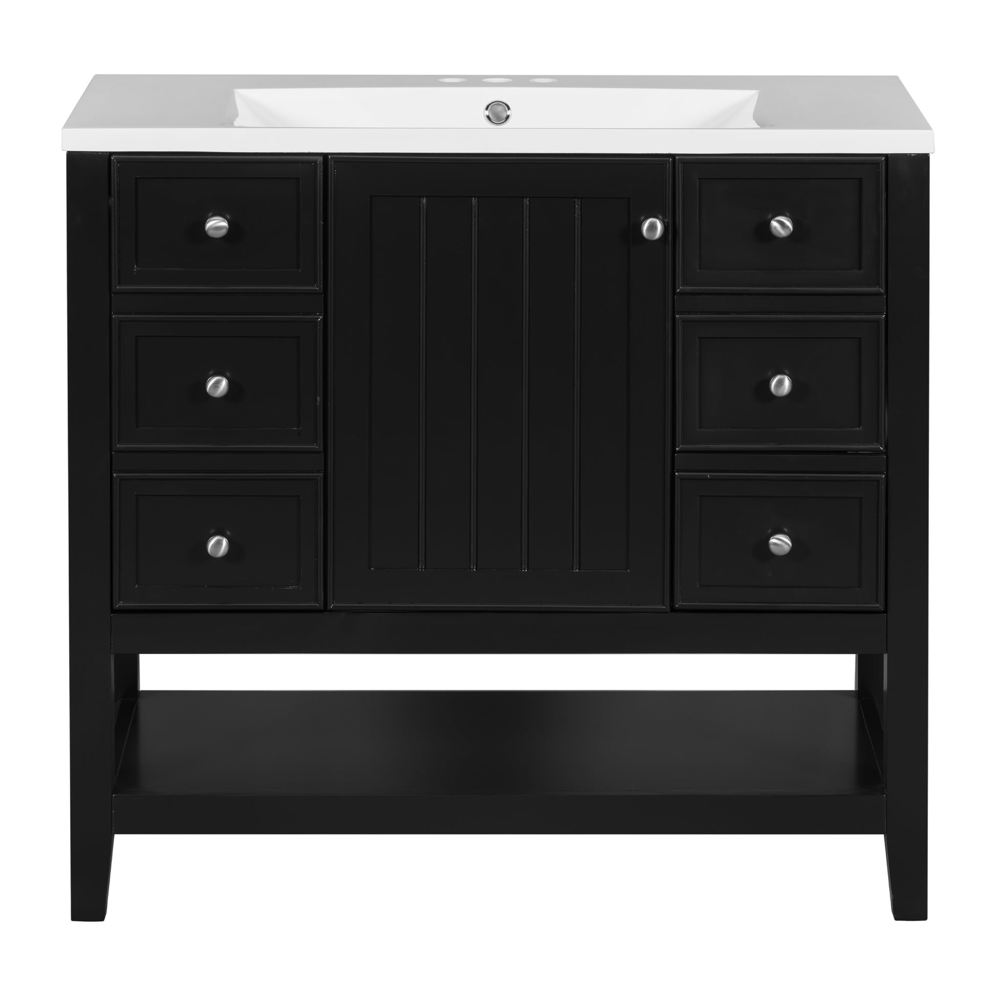 36" Bathroom Vanity With Sink Combo, One Cabinet And Three Drawers, Solid Wood And Mdf Board, Black Black Solid Wood Mdf