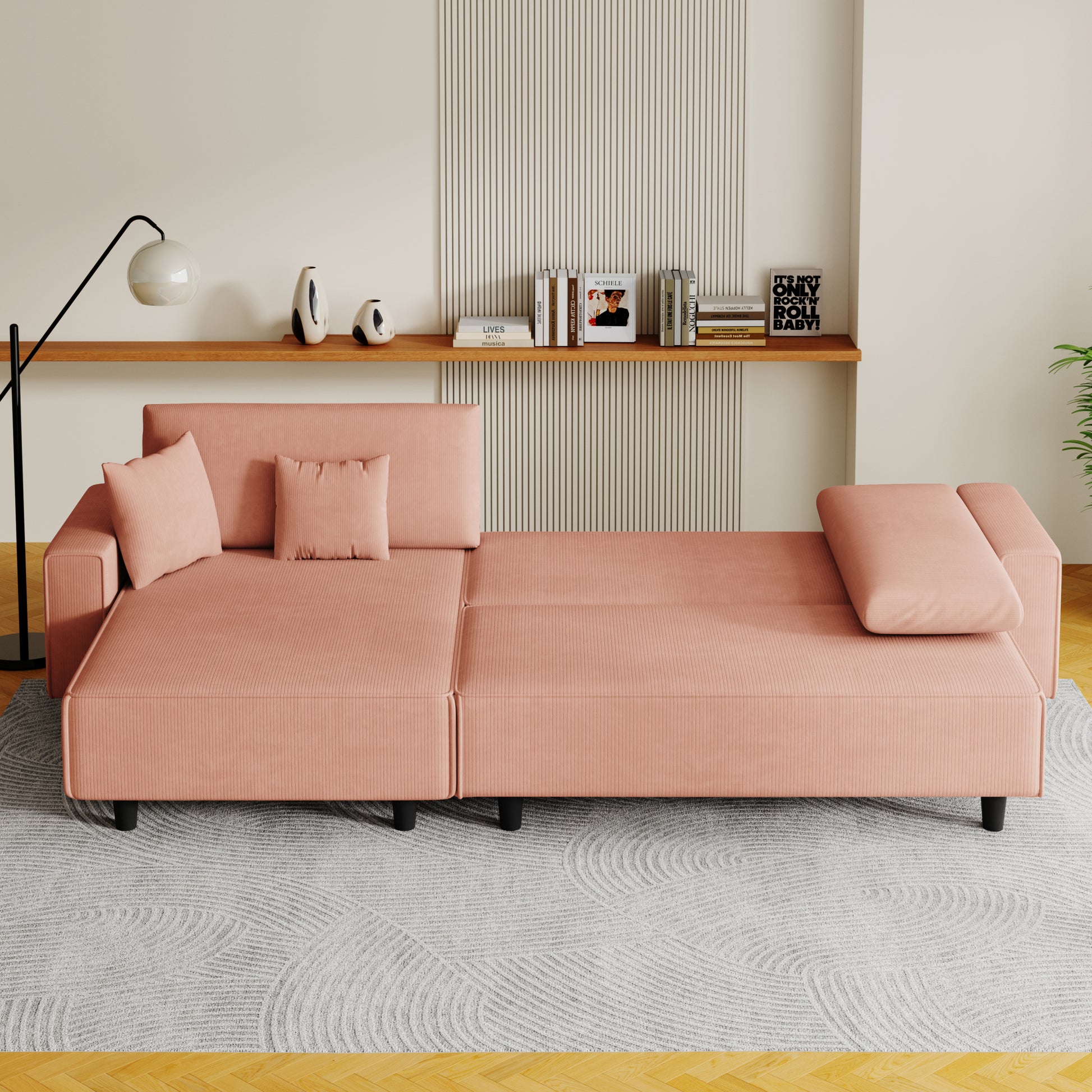 The 93 Inch Orange Corduroy Sofa Bed Comes With Two Pillows To Fit In The Living Room And The Apartment Is Not Overcrowded Orange Corduroy 3 Seat