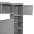Queen Size Wooden Bed With All In One Cabinet, Shelf And Sockets,Twin Xl Trundle, Gray Queen Gray Solid Wood