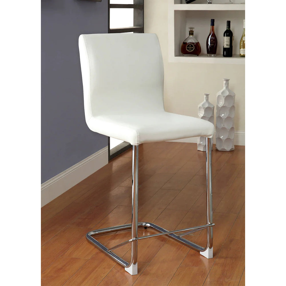 Set Of 2 Paddedcounter Height Chairs In White And Chrome White Dining Room Dining Chairs Faux Leather