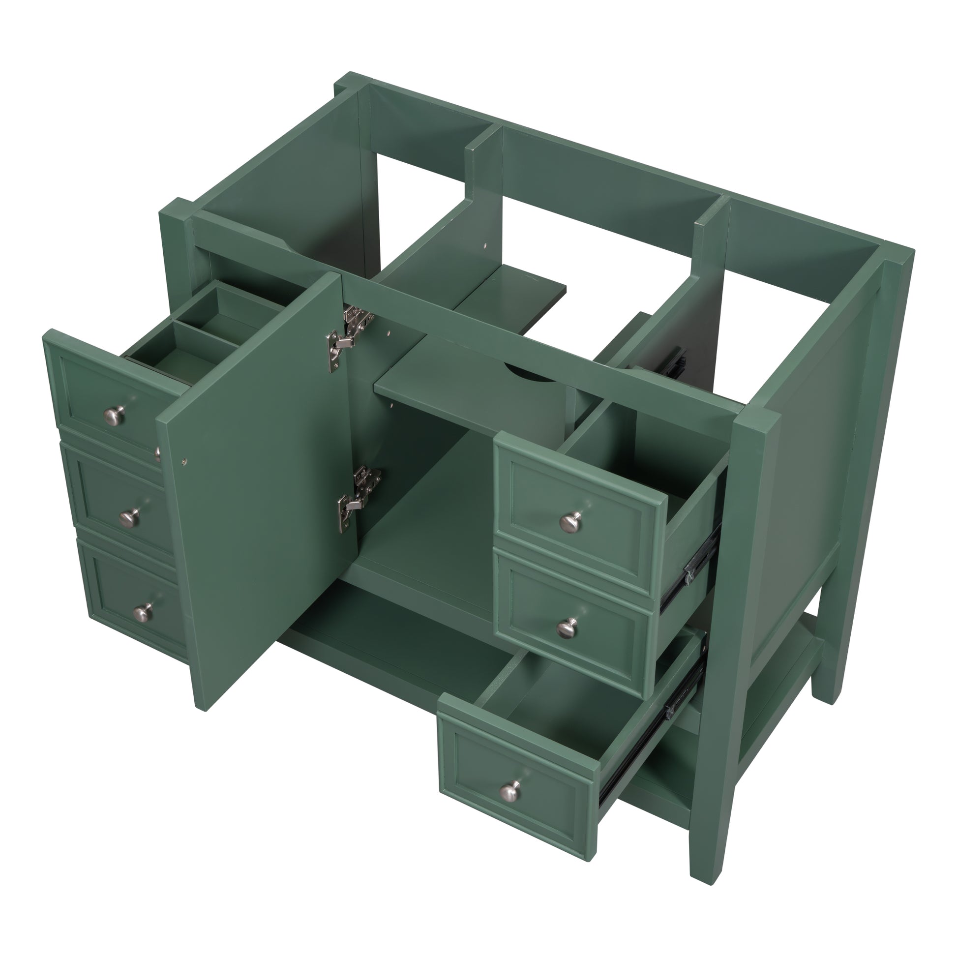 36" Bathroom Vanity Without Sink, Cabinet Base Only, One Cabinet And Three Drawers, Green Green Solid Wood Mdf