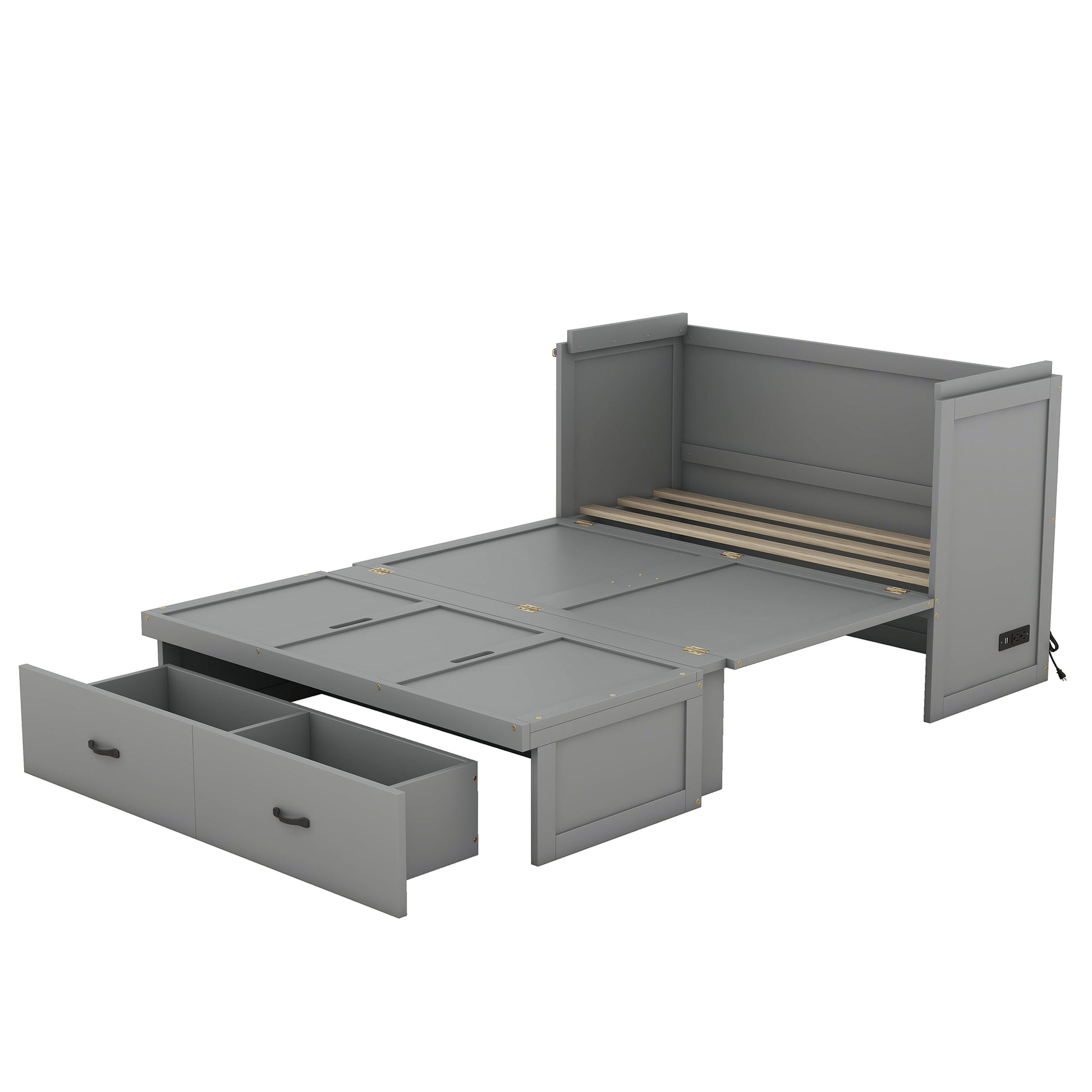 Full Size Murphy Bed With Usb Port And A Large Drawer, Gray Gray Solid Wood Mdf