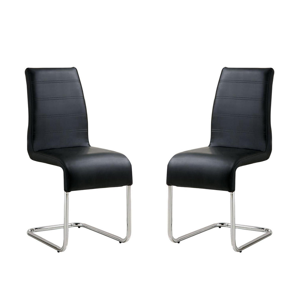 Set Of 2 Paddedside Chiars In Black And Chrome Solid Black Dining Room Side Chair Faux Leather