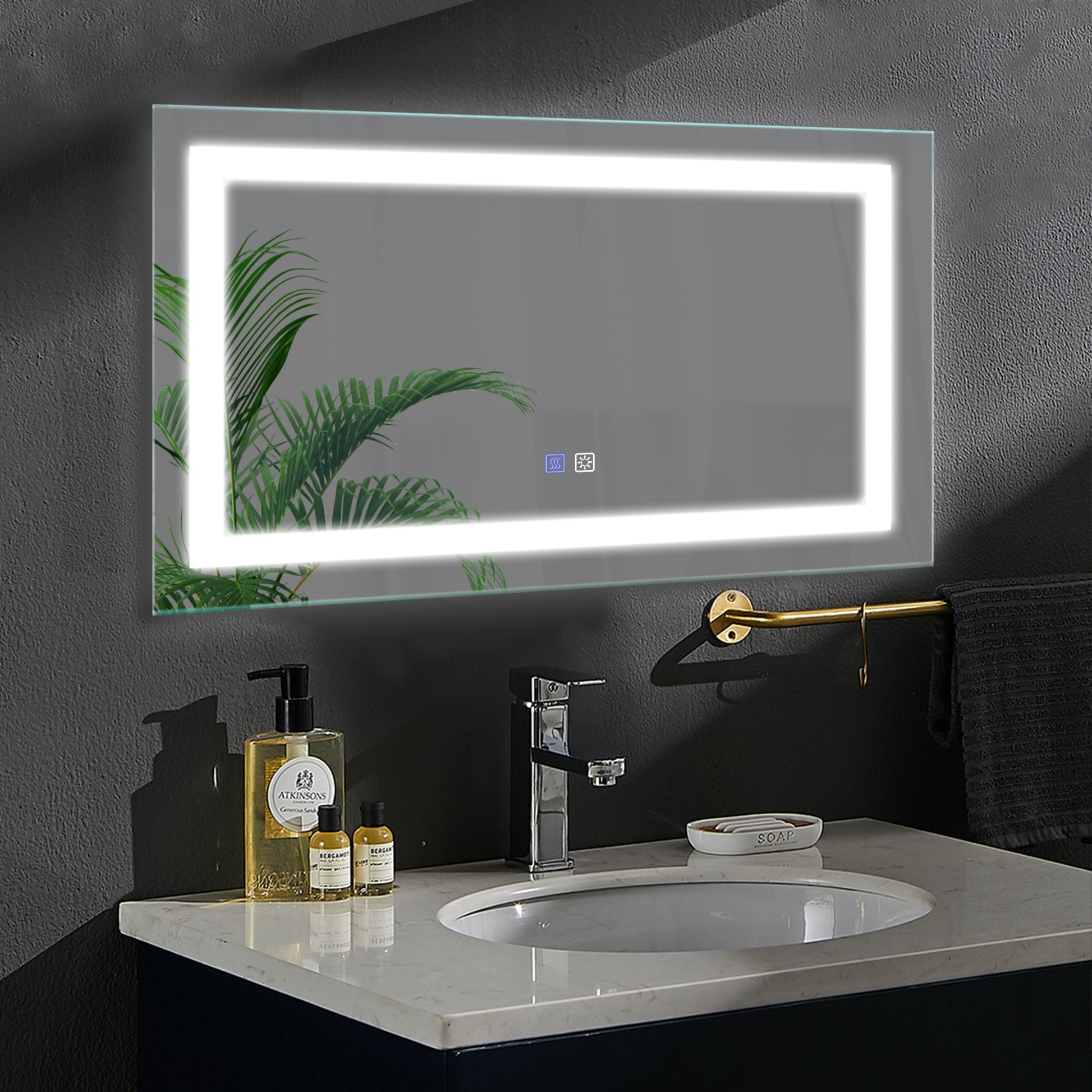 Led Bathroom Vanity Mirror With Front Light,40*24 Inch, Anti Fog, Dimmable,Color Temper 5000K,Night Light,Both Vertical And Horizontal Wall Mounted Vanity Mirror 40X24 Seafoam Grey Aluminium