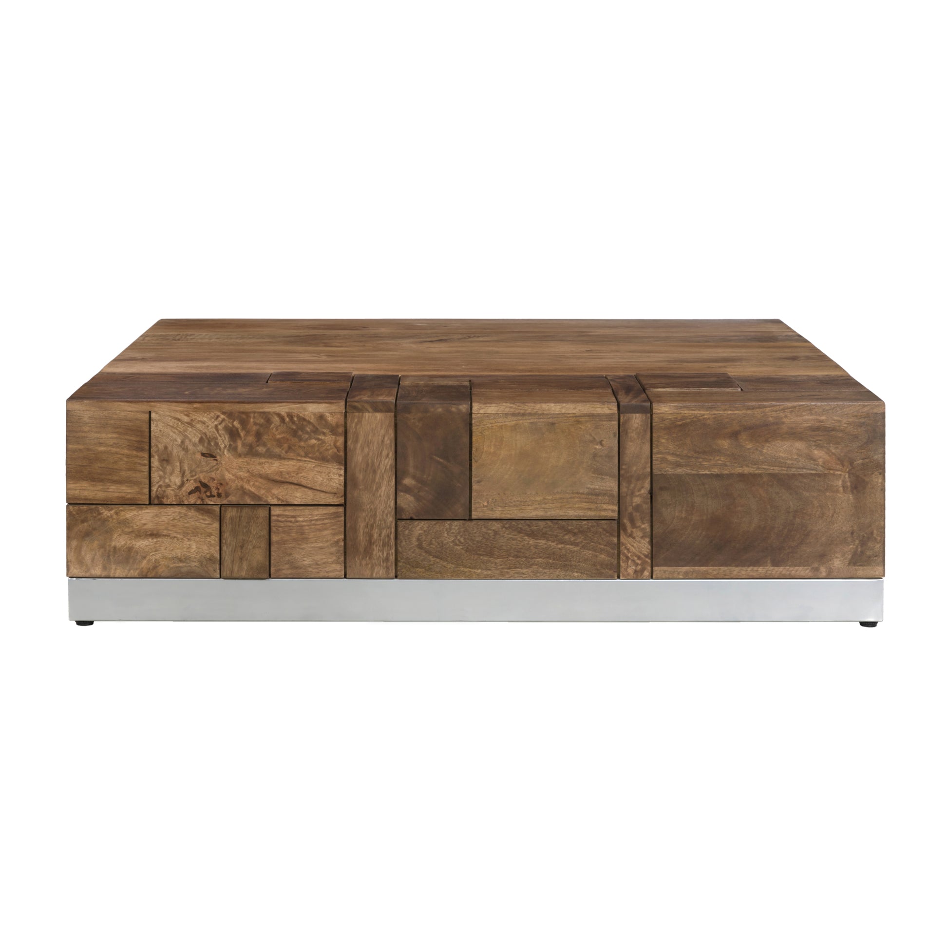 Luxvil Premium Solid Wood Coffee With Storage Acacia Wood Light Brown Contemporary Acacia Drawers Square Polished Solid Wood Sled