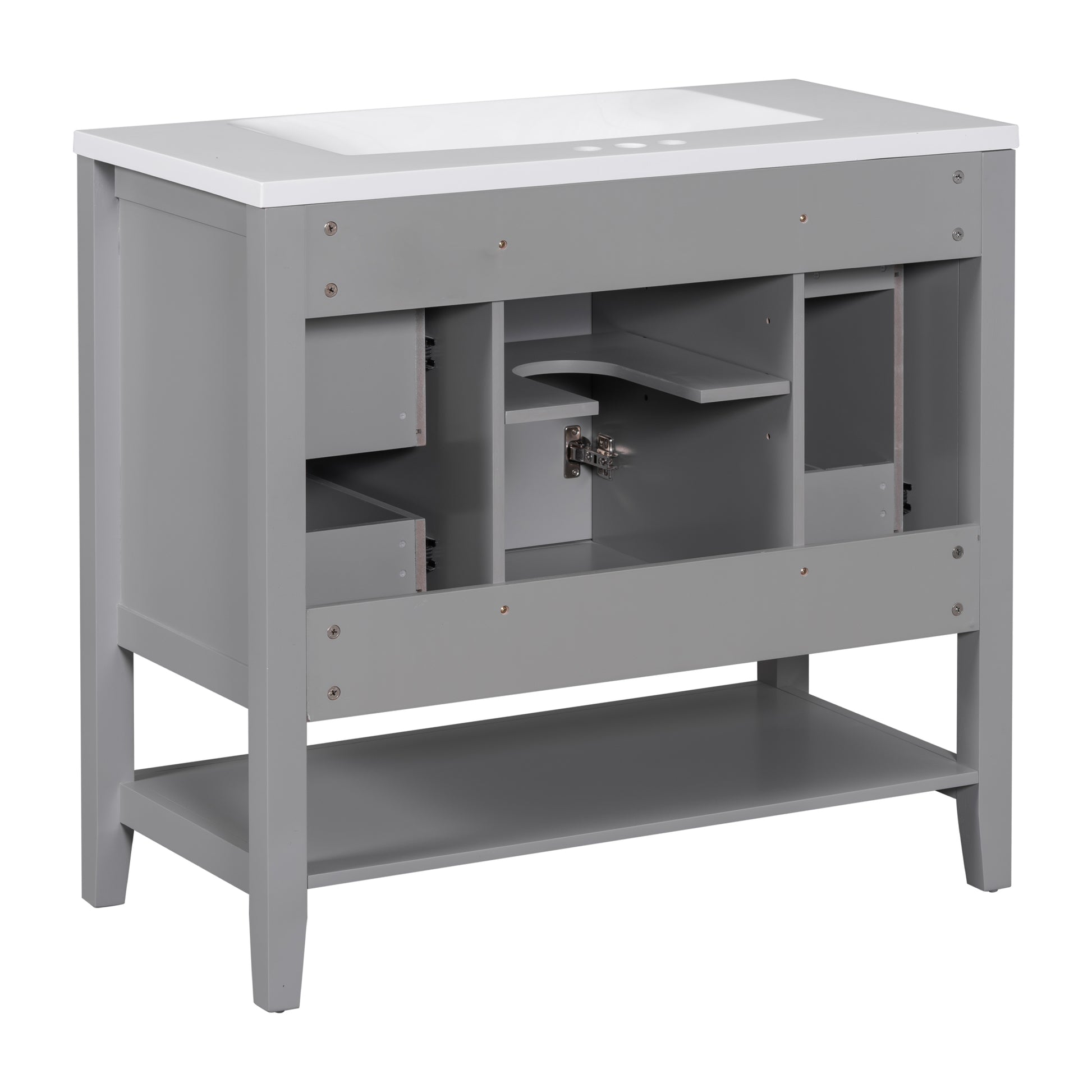 36" Bathroom Vanity With Sink Combo, One Cabinet And Three Drawers, Solid Wood And Mdf Board, Grey Grey Solid Wood Mdf