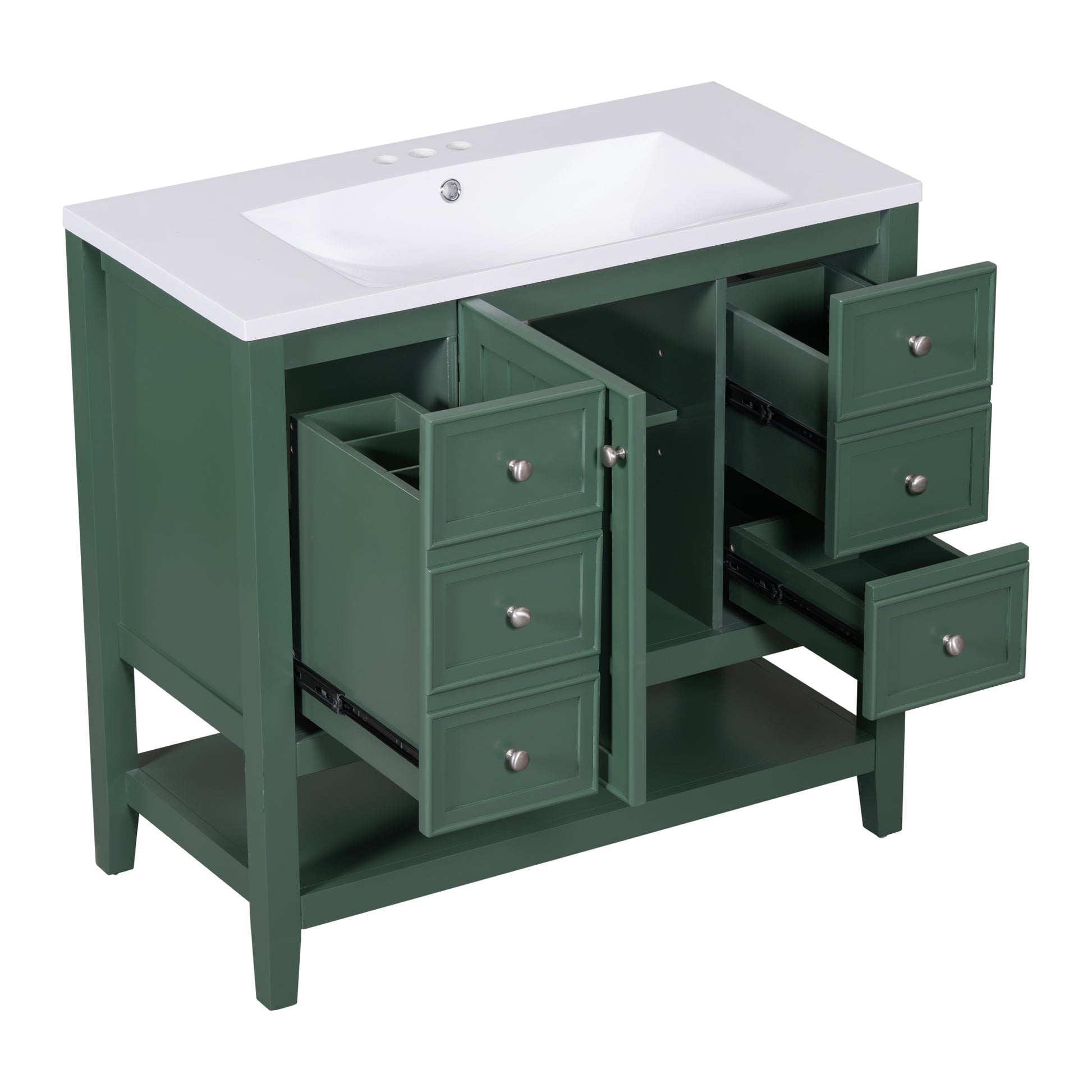 36" Bathroom Vanity With Sink Combo, One Cabinet And Three Drawers, Solid Wood And Mdf Board, Green Green Solid Wood Mdf