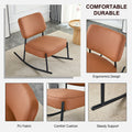 Pu Material Cushioned Rocking Chair, Unique Rocking Chair, Cushioned Seat, Brown Backrest Rocking Chair, Black Metal Legs. Comfortable Side Chairs In The Living Room, Bedroom, And Office Brown Pu