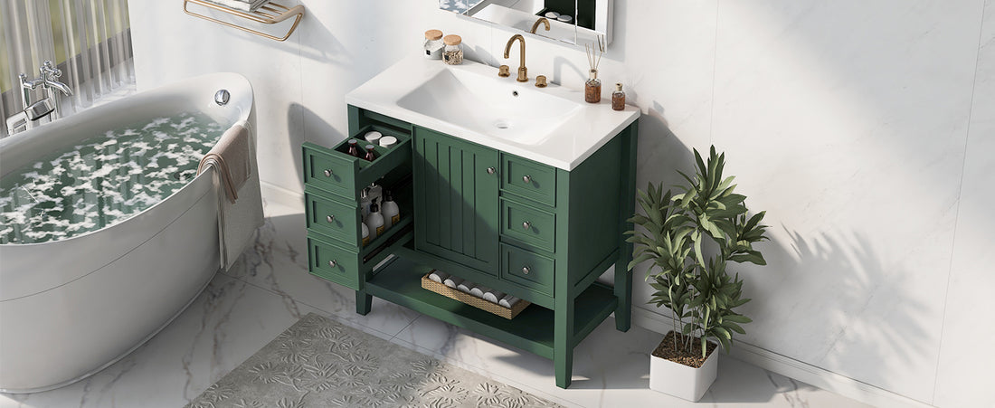 36" Bathroom Vanity With Sink Combo, One Cabinet And Three Drawers, Solid Wood And Mdf Board, Green Old Sku:Sy999505Aag Green Solid Wood Mdf