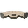 Patio Furniture Set, 6 Piece Outdoor Conversation Set All Weather Wicker Sectional Sofa With Ottoman And Cushions And Small Trays Beige Rattan