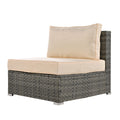 Patio Furniture Set, 6 Piece Outdoor Conversation Set All Weather Wicker Sectional Sofa With Ottoman And Cushions And Small Trays Beige Rattan
