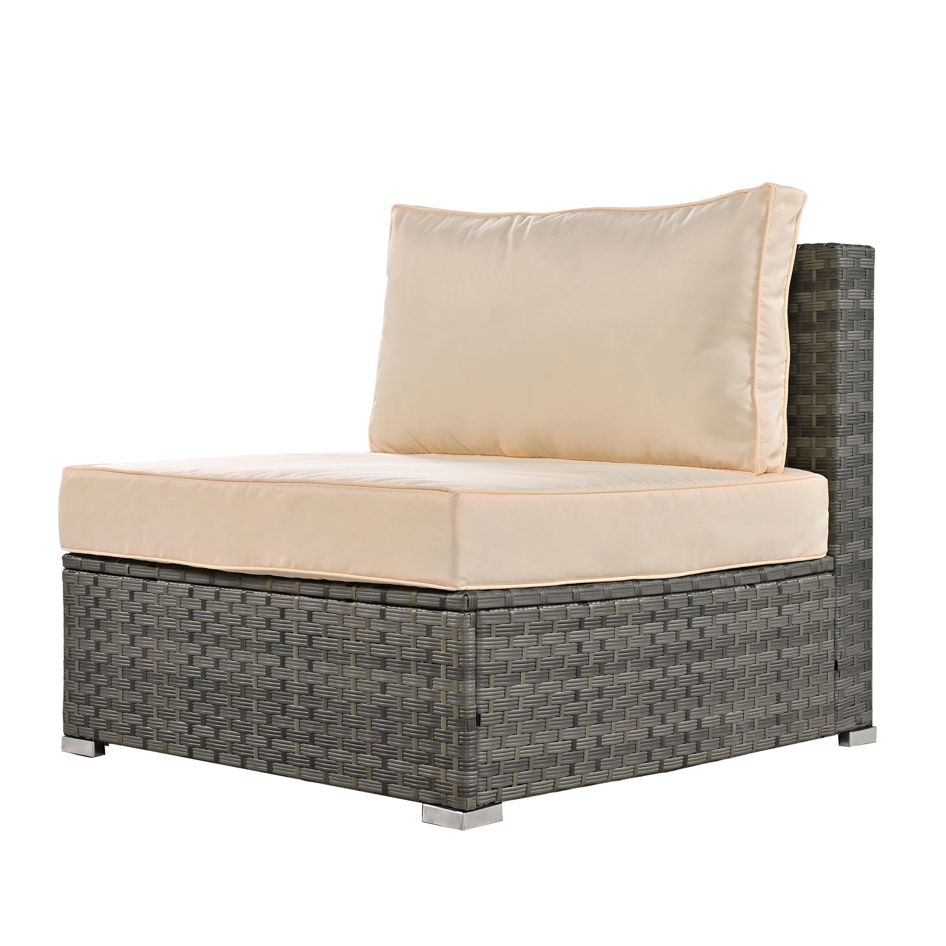 Patio Furniture Set, 6 Piece Outdoor Conversation Set All Weather Wicker Sectional Sofa With Ottoman And Cushions And Small Trays Beige Rattan