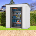 4 X 6 Ft Outdoor Storage Shed, Patio Steel Metal Shed W Lockable Sliding Doors, Vents, House For Backyard Garden Patio Lawn White Metal