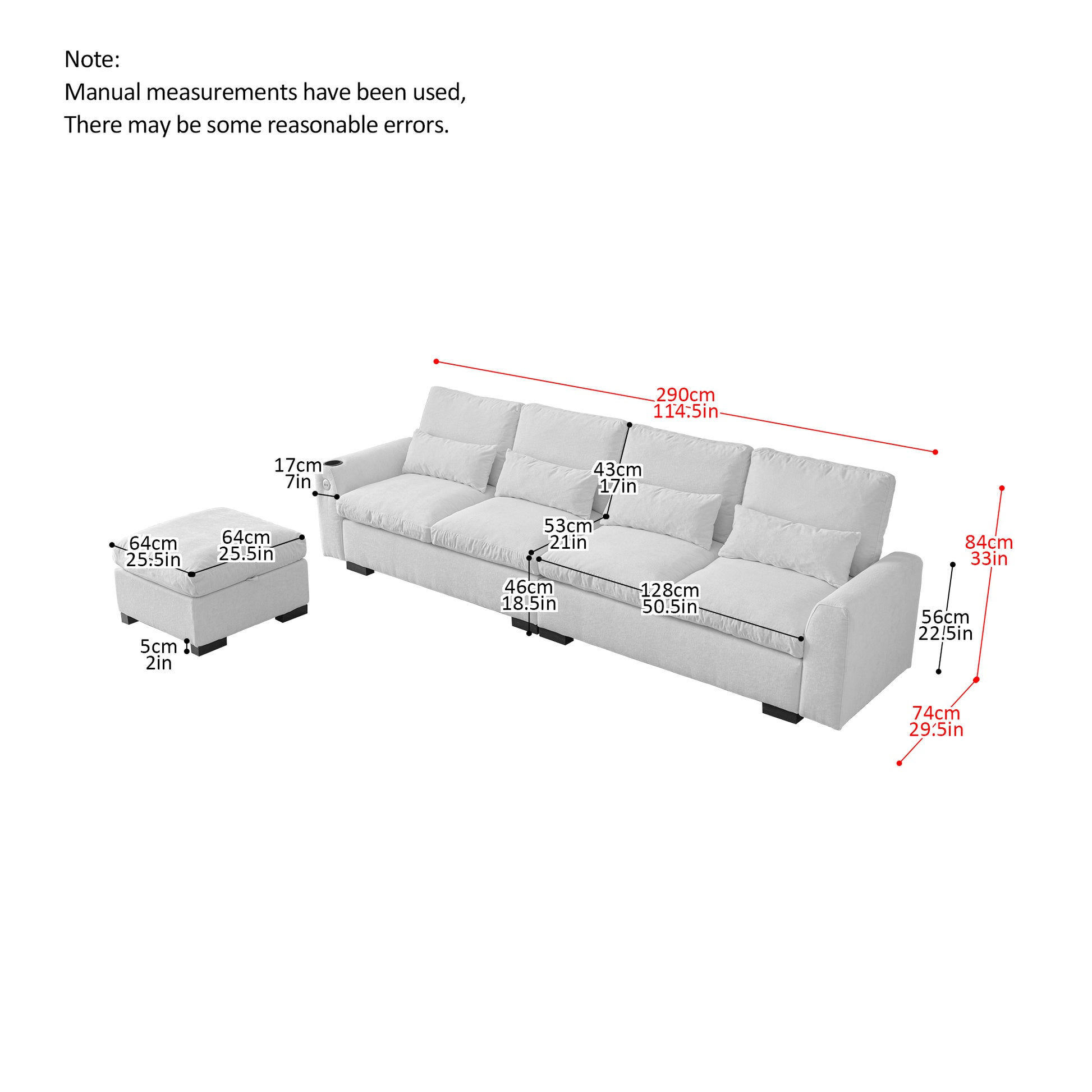 114.5"Modern Modular L Shaped Chenille Sofa Couch Reversible Ottoman With Storage Removable And Washable Cushions Sofa With Usb Ports & Cup Holder For Living Room Dark Grey Modern Foam Chenille