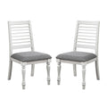 Set Of 2 Padded Fabric Dining Chairs With Ladder Back In Antique White And Gray Solid Antique White Dining Room Side Chair Wood Fabric