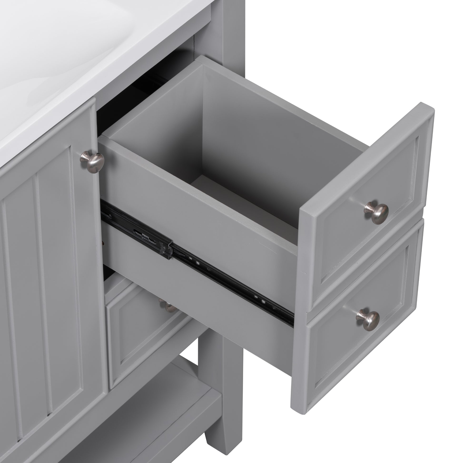 36" Bathroom Vanity Without Sink, Cabinet Base Only, One Cabinet And Three Drawers, Grey Grey Solid Wood Mdf