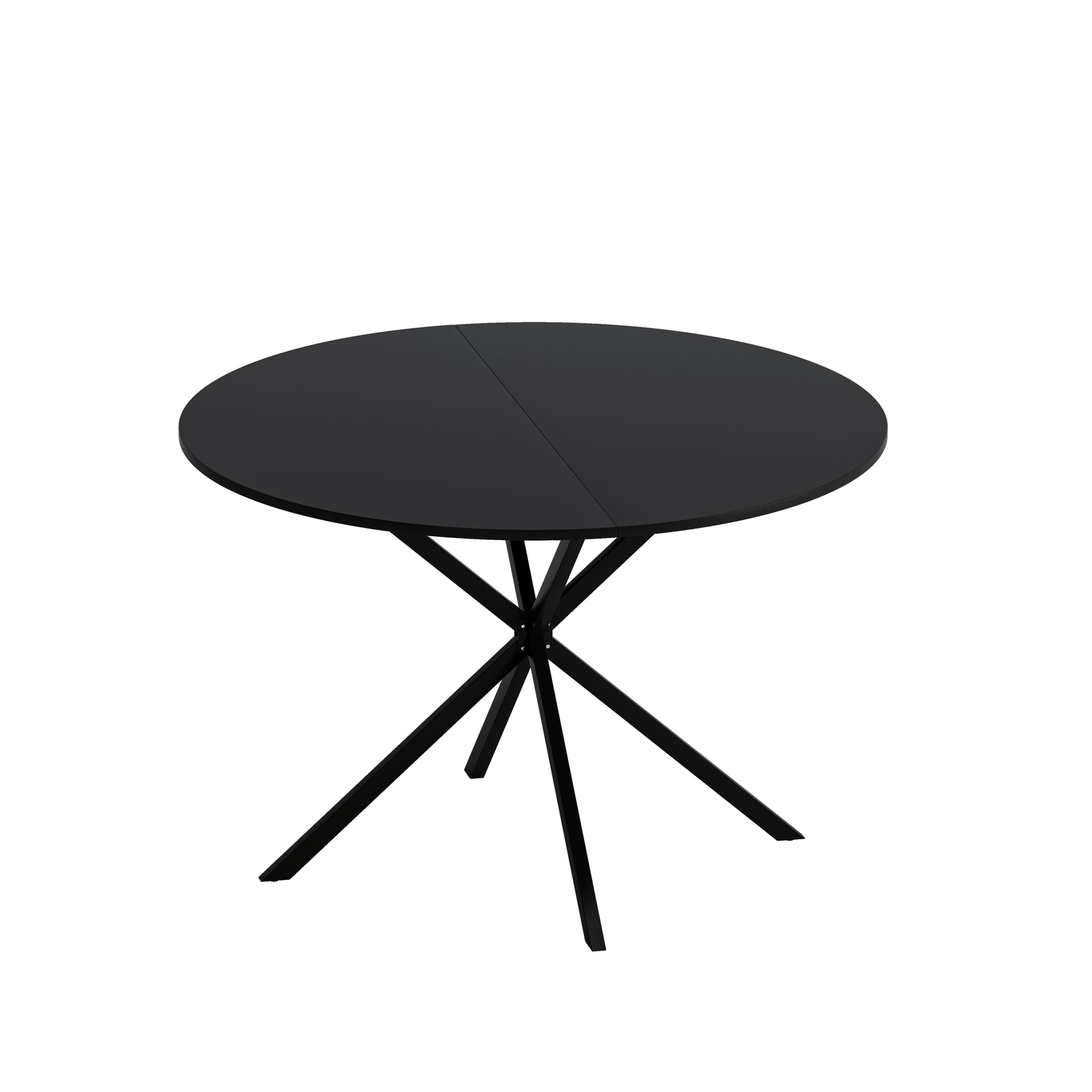 47.24'' Modern Cross Leg Round Dining Table, Black Top Occasional Table, Two Piece Removable Top, Matte Finish Iron Legs Black Mdf Metal