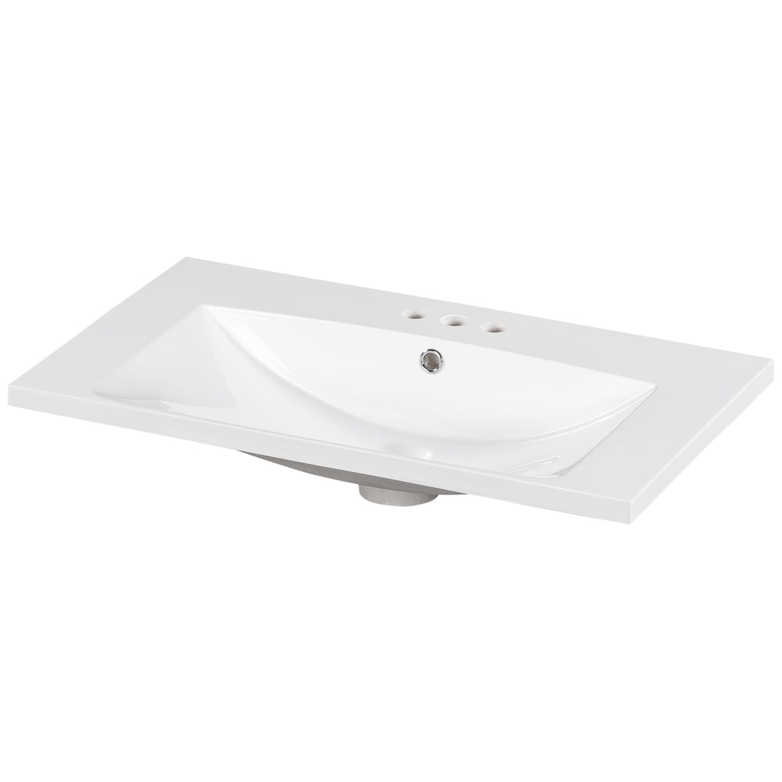 30" Single Bathroom Basin Sink, Vanity Top Only, 3 Faucet Holes, Resin White Resin