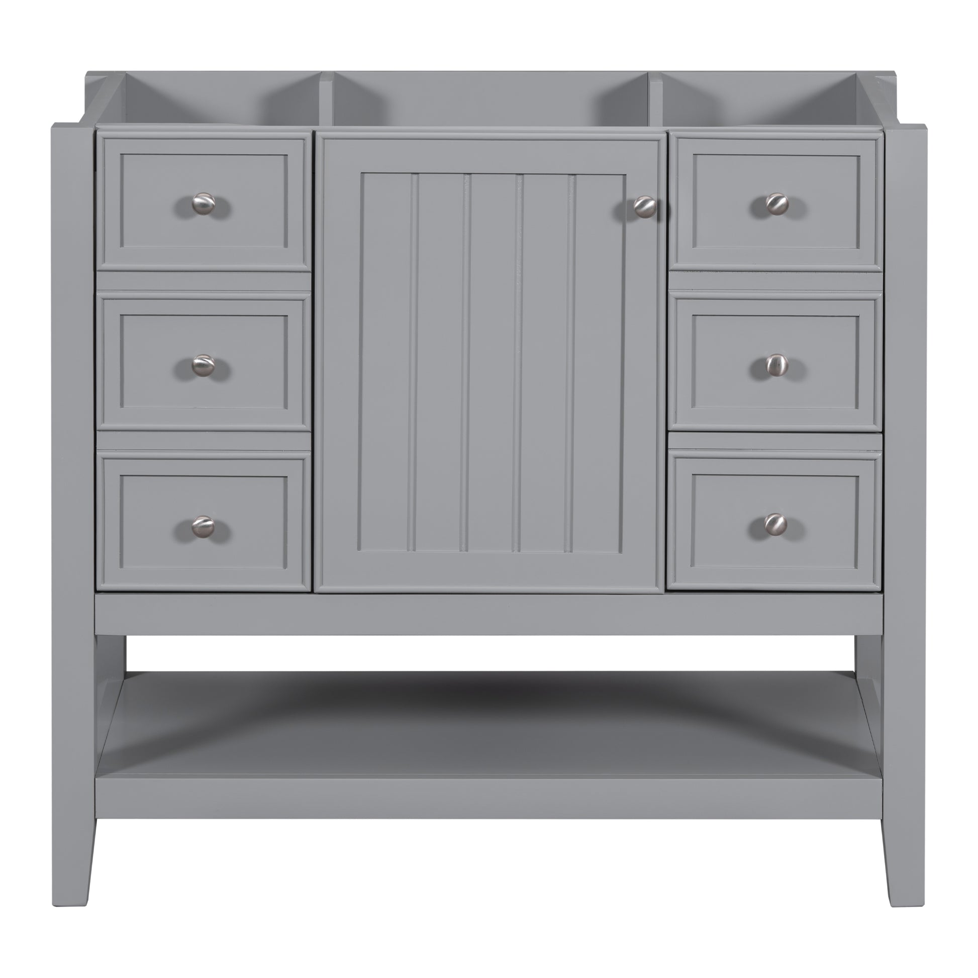 36" Bathroom Vanity Without Sink, Cabinet Base Only, One Cabinet And Three Drawers, Grey Grey Solid Wood Mdf