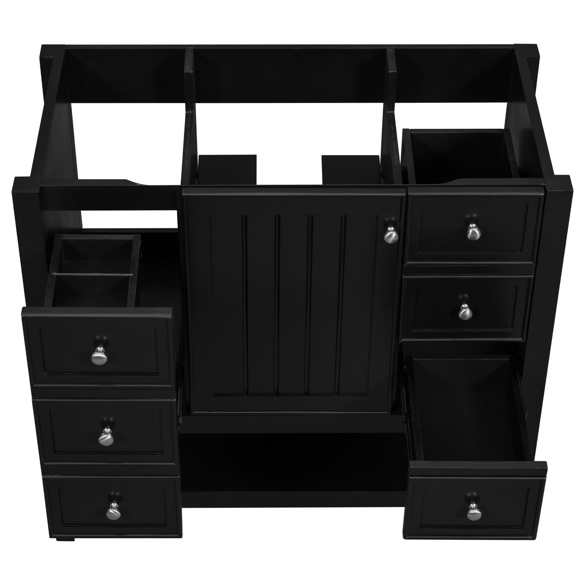 36" Bathroom Vanity Without Sink, Cabinet Base Only, One Cabinet And Three Drawers, Black Black Solid Wood Mdf