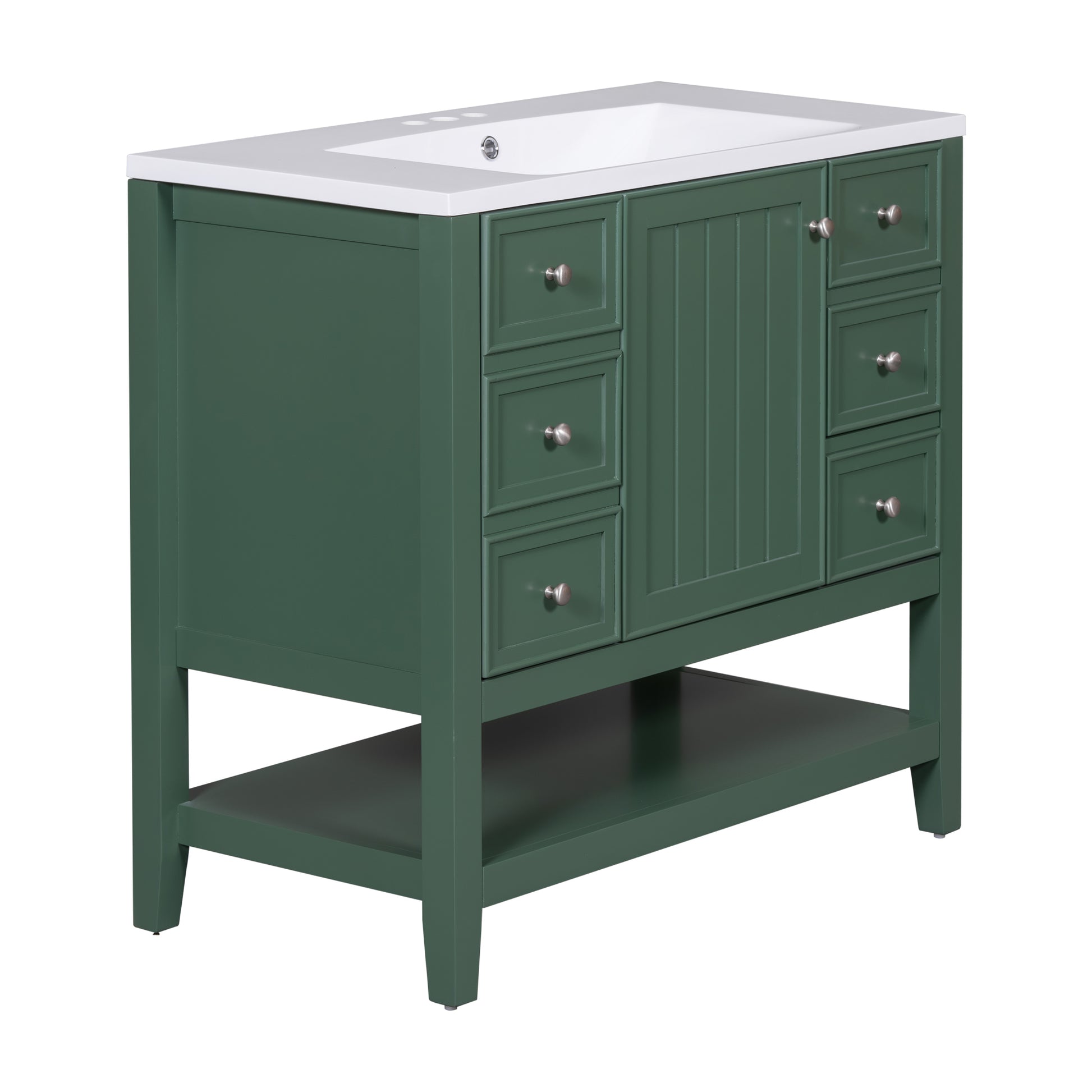 36" Bathroom Vanity With Sink Combo, One Cabinet And Three Drawers, Solid Wood And Mdf Board, Green Green Solid Wood Mdf