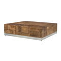 Luxvil Premium Solid Wood Coffee With Storage Acacia Wood Light Brown Contemporary Acacia Drawers Square Polished Solid Wood Sled