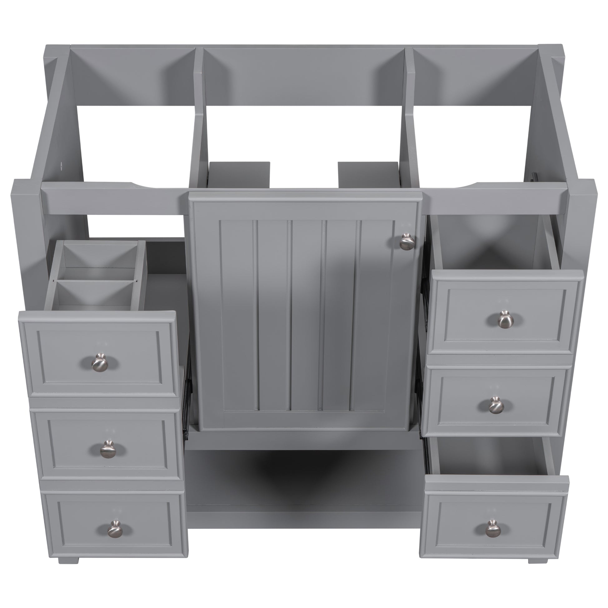 36" Bathroom Vanity Without Sink, Cabinet Base Only, One Cabinet And Three Drawers, Grey Grey Solid Wood Mdf