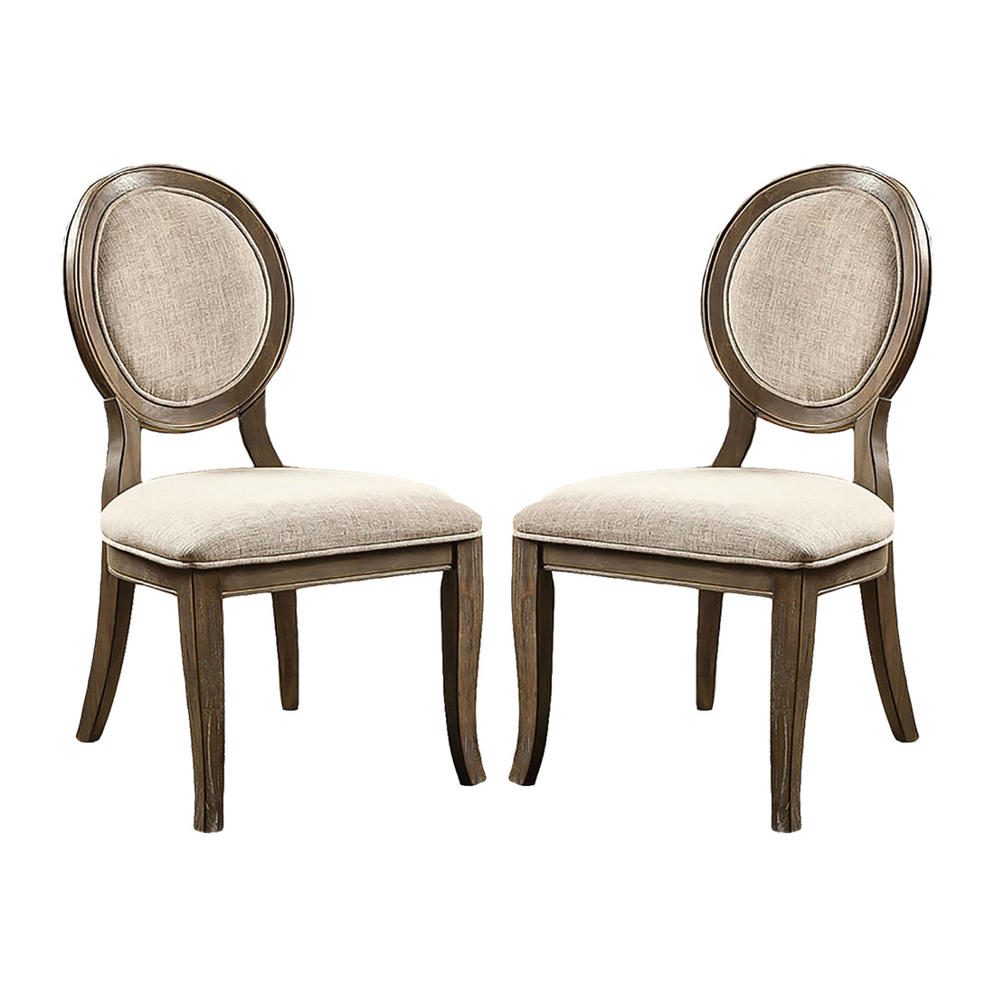 Set Of 2 Padded Beige Fabric Dining Chairs In Rustic Oak Finish Solid Oak Dining Room Dining Chairs Wood Fabric