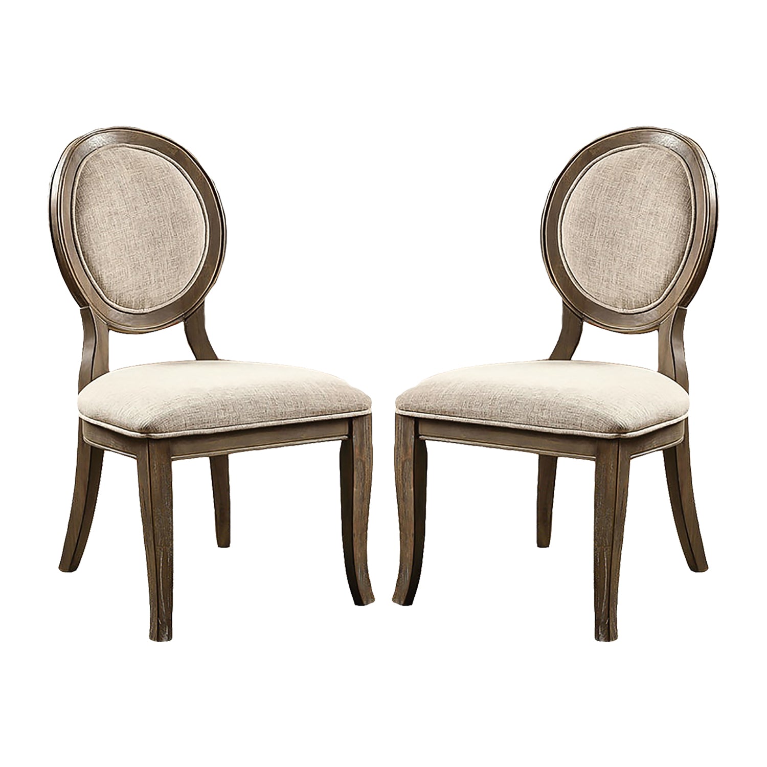 Set Of 2 Padded Beige Fabric Dining Chairs In Rustic Oak Finish Solid Oak Dining Room Dining Chairs Wood Fabric